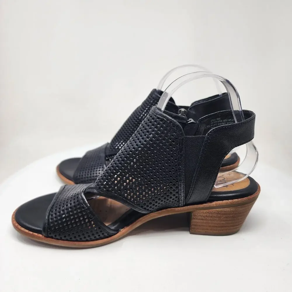 Sofft Nadira Sandal Size 9.5M Black Leather Perforated Peep Toe Zipper SF0027301
